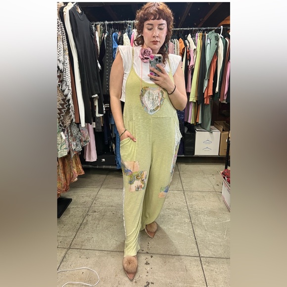 131B. Ribbed Patched Vintage Wash Jumpsuit - Green - Picture 2 of 8